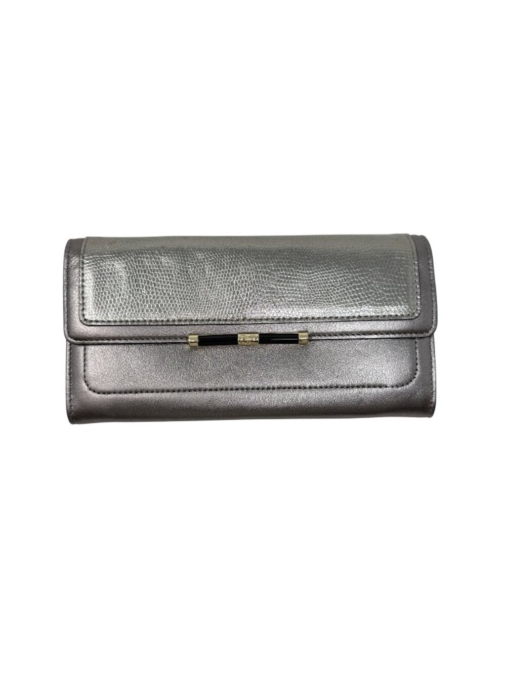 Diane Von Furstenberg Croc Metallic Silver Leather Wallet Clutch Zip Pockets